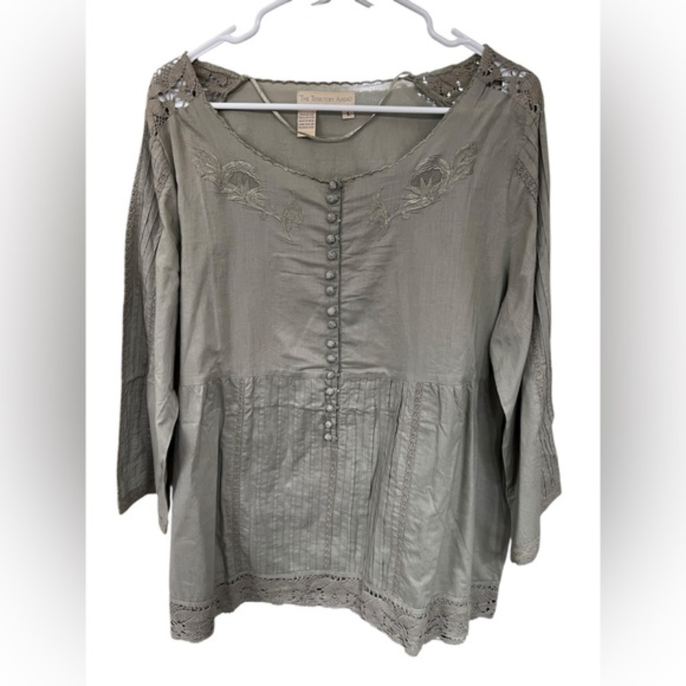 The Territory Ahead Olive Embroidered Blouse